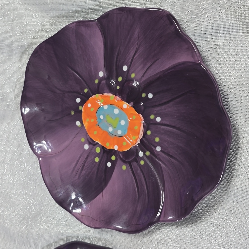 Laurie Gates Chloe Design Purple Floral Decorative Small Plate Set Of Two - Picture 12 of 13